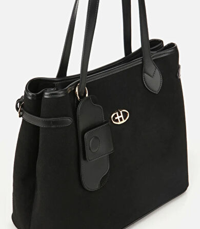 Kadın Süet Siyah Aksesuarlı Omuz Çantası