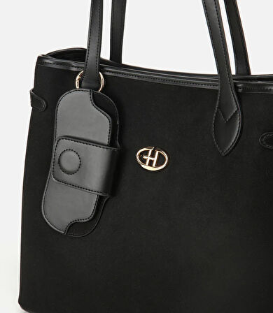 Kadın Süet Siyah Aksesuarlı Omuz Çantası