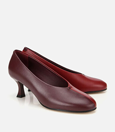Kadın Deri Bordo Vişne İki Renkli İnce Topuklu Stiletto