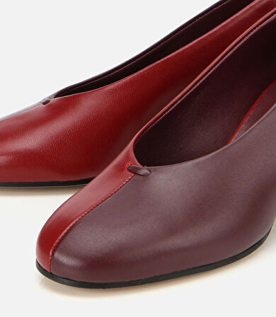 Kadın Deri Bordo Vişne İki Renkli İnce Topuklu Stiletto