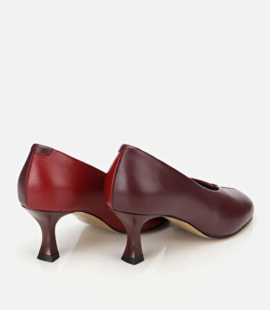 Kadın Deri Bordo Vişne İki Renkli İnce Topuklu Stiletto