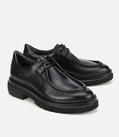 Erkek Deri Siyah Yumuşak Dokulu Bağcıklı Yüksek Tabanlı Klasik Ayakkabı