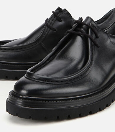 Erkek Deri Siyah Yumuşak Dokulu Bağcıklı Yüksek Tabanlı Klasik Ayakkabı