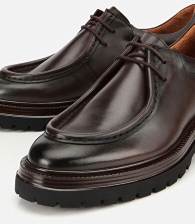 Erkek Deri Kahverengi Yumuşak Dokulu Bağcıklı Yüksek Tabanlı Klasik Ayakkabı