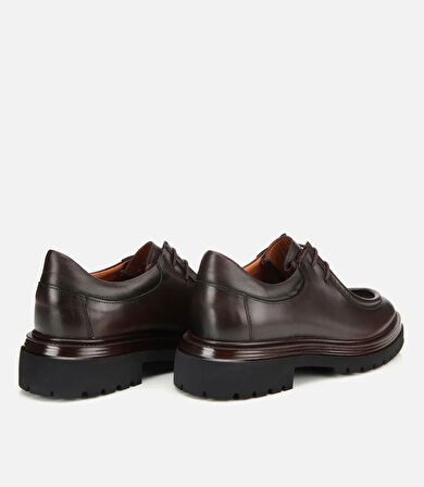 Erkek Deri Kahverengi Yumuşak Dokulu Bağcıklı Yüksek Tabanlı Klasik Ayakkabı