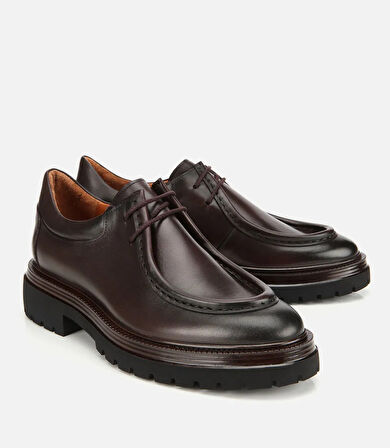 Erkek Deri Kahverengi Yumuşak Dokulu Bağcıklı Yüksek Tabanlı Klasik Ayakkabı