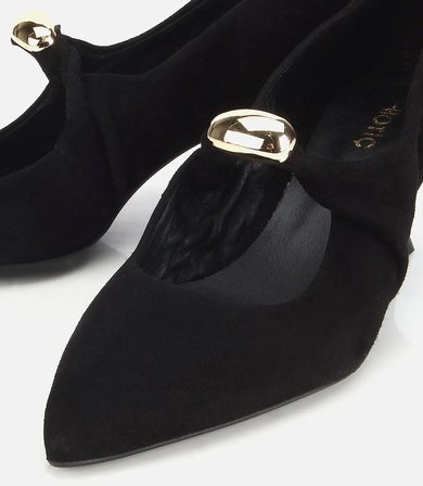 Kadın Süet Deri Siyah Gold Toka Detaylı İnce Topuklu Stiletto