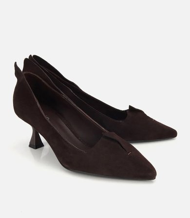 Kadın Süet Deri Kahverengi Sivri Burunlu Minimal Stiletto