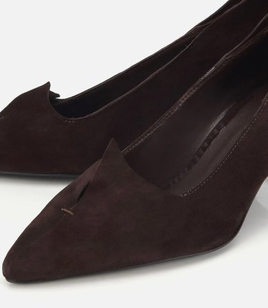 Kadın Süet Deri Kahverengi Sivri Burunlu Minimal Stiletto