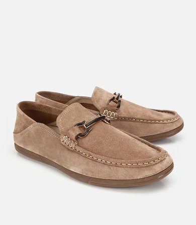 Erkek Süet Deri Bej Toka Detaylı Comfort Loafer