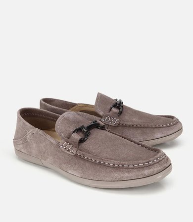 Erkek Süet Deri Gri Toka Detaylı Comfort Loafer