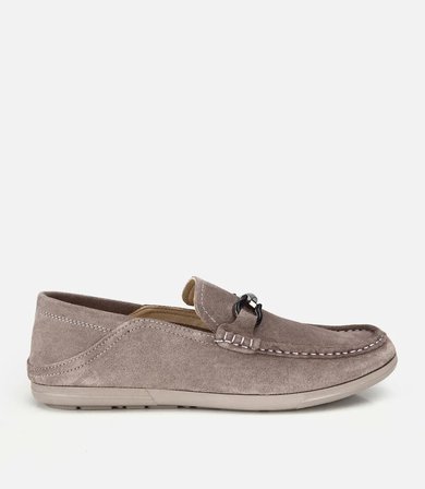 Erkek Süet Deri Gri Toka Detaylı Comfort Loafer
