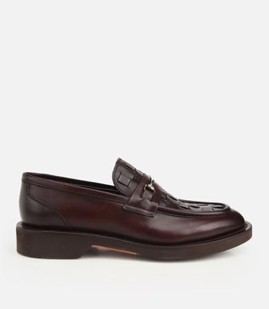 Erkek Deri Kahverengi Örme Metal Detaylı Klasik Loafer