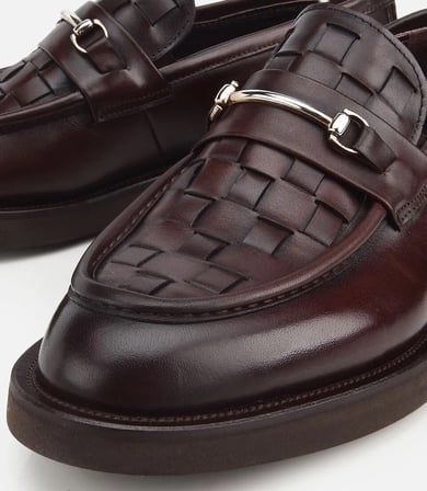 Erkek Deri Kahverengi Örme Metal Detaylı Klasik Loafer