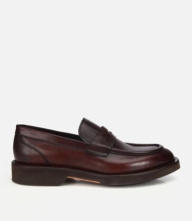 Erkek Deri Kahverengi Kalın Tabanlı Klasik Loafer