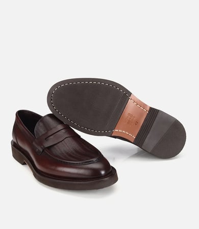 Erkek Deri Kahverengi Kalın Tabanlı Klasik Loafer