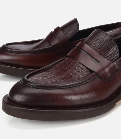 Erkek Deri Kahverengi Kalın Tabanlı Klasik Loafer