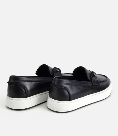 Erkek Deri Siyah Metal Detaylı Günlük Loafer