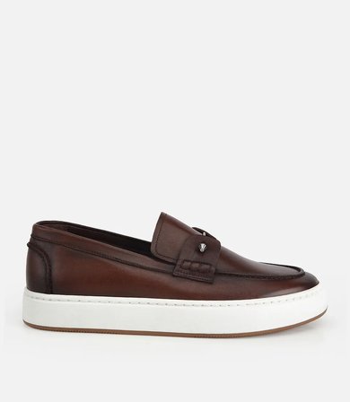Erkek Deri Kahverengi Metal Detaylı Günlük Loafer
