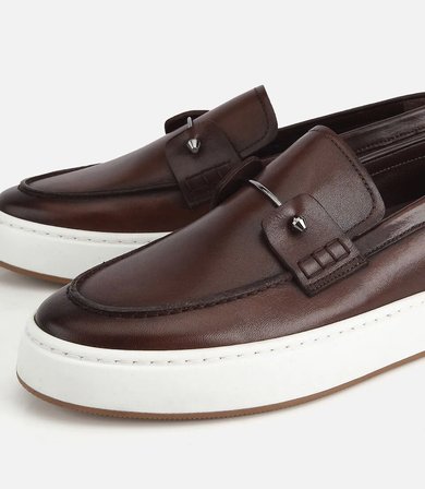 Erkek Deri Kahverengi Metal Detaylı Günlük Loafer