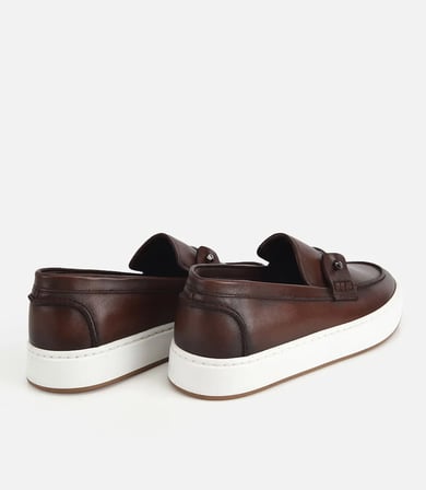 Erkek Deri Kahverengi Metal Detaylı Günlük Loafer