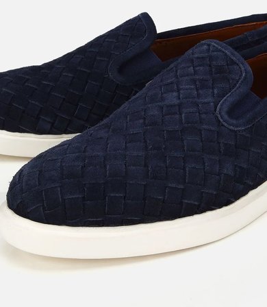 Erkek Süet Deri Lacivert Örgü Detaylı Günlük Loafer