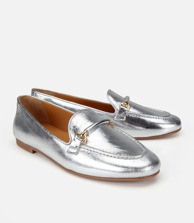 Kadın Deri Lame Metalik Klasik Loafer