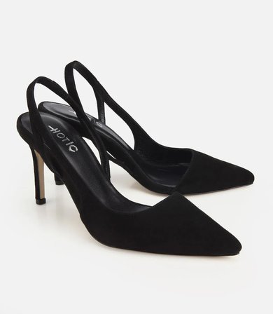 Kadın Süet Deri Siyah Sivri Burunlu İnce Topuklu Stiletto