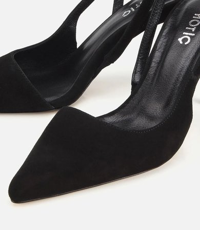 Kadın Süet Deri Siyah Sivri Burunlu İnce Topuklu Stiletto