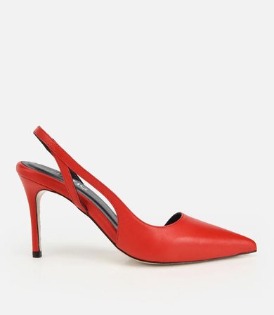 Kadın Deri Kırmızı Sivri Burunlu İnce Topuklu Stiletto