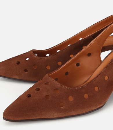 Kadın Süet Deri Taba Delikli Arkası Açık Kısa Topuklu Stiletto