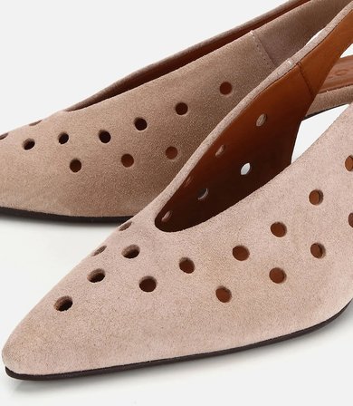 Kadın Süet Deri Vizon Delikli  Sivri Burunlu Arkası Açık Kısa Topuklu Stiletto