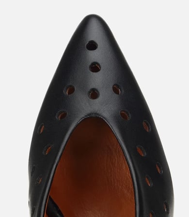 Kadın Deri Siyah Delikli Arkası Açık Kısa Topuklu Stiletto