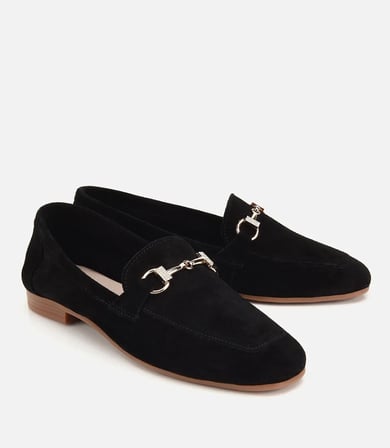 Kadın Süet Deri Siyah Tokalı Günlük Loafer