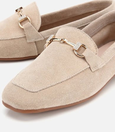 Kadın Süet Deri Bej Tokalı Günlük Loafer