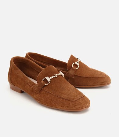 Kadın Süet Deri Taba Tokalı Günlük Loafer