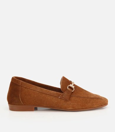 Kadın Süet Deri Taba Tokalı Günlük Loafer