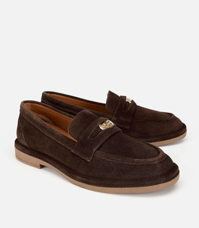 Kadın Süet Deri Kahverengi Tokalı Klasik Loafer