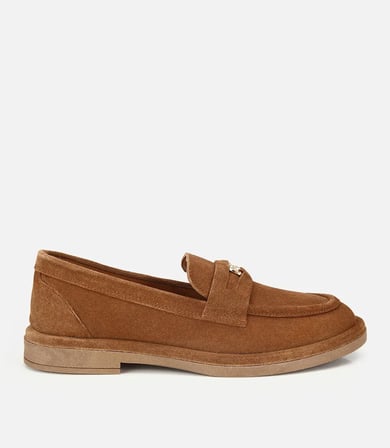 Kadın Süet Deri Taba Tokalı Klasik Loafer