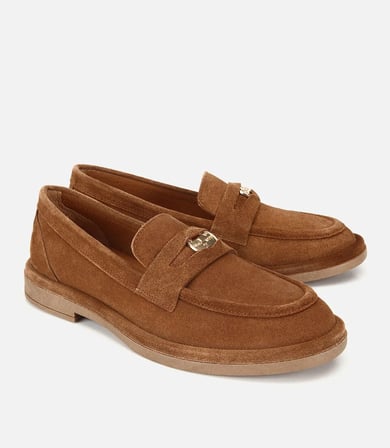 Kadın Süet Deri Taba Tokalı Klasik Loafer