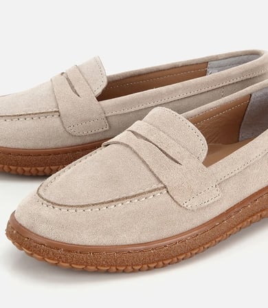 Kadın Süet Deri Bej Yumuşak Tabanlı Günlük Loafer