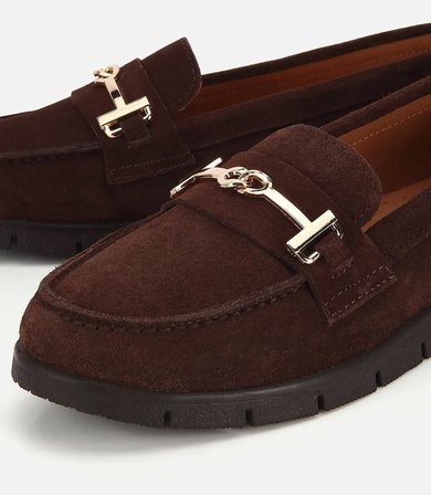Kadın Süet Deri Kahverengi Yumuşak Tabanlı Tokalı Günlük Loafer