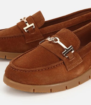 Kadın Süet Deri Taba Yumuşak Tabanlı Tokalı Günlük Loafer