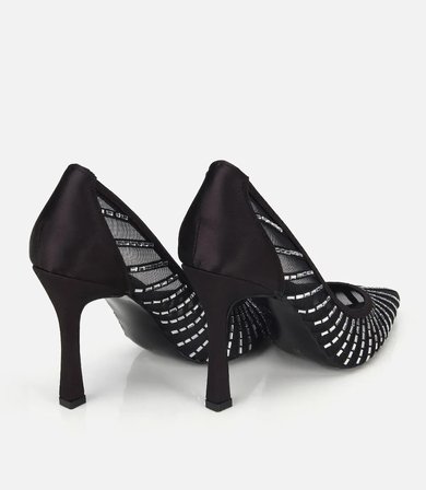 Kadın Siyah Tül Detaylı Taşlı Stiletto