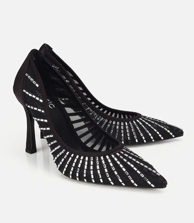 Kadın Siyah Tül Detaylı Taşlı Stiletto