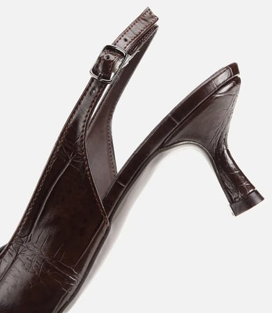 Kadın Kahverengi Arkası Açık Toka Detaylı Kısa Topuklu Stiletto