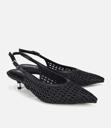 Kadın Siyah Örgü Detaylı Mini Topuklu Stiletto