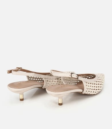 Kadın Bej Örgü Detaylı Mini Topuklu Stiletto