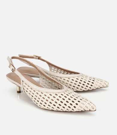 Kadın Bej Örgü Detaylı Mini Topuklu Stiletto