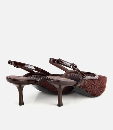 Kadın Kahverengi File Detaylı Kısa Topuklu Stiletto